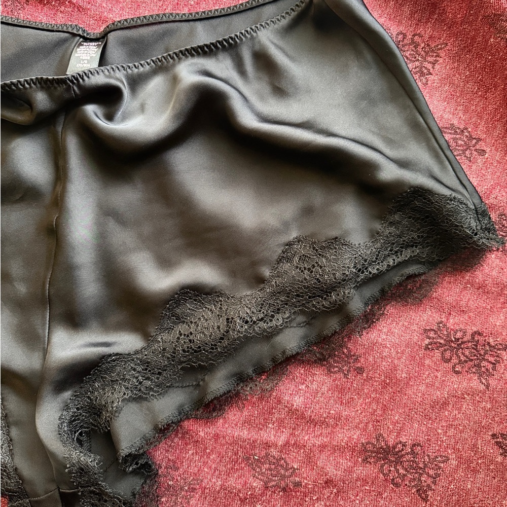 Victoria's Secret Black Satin Lace Trim Shorts